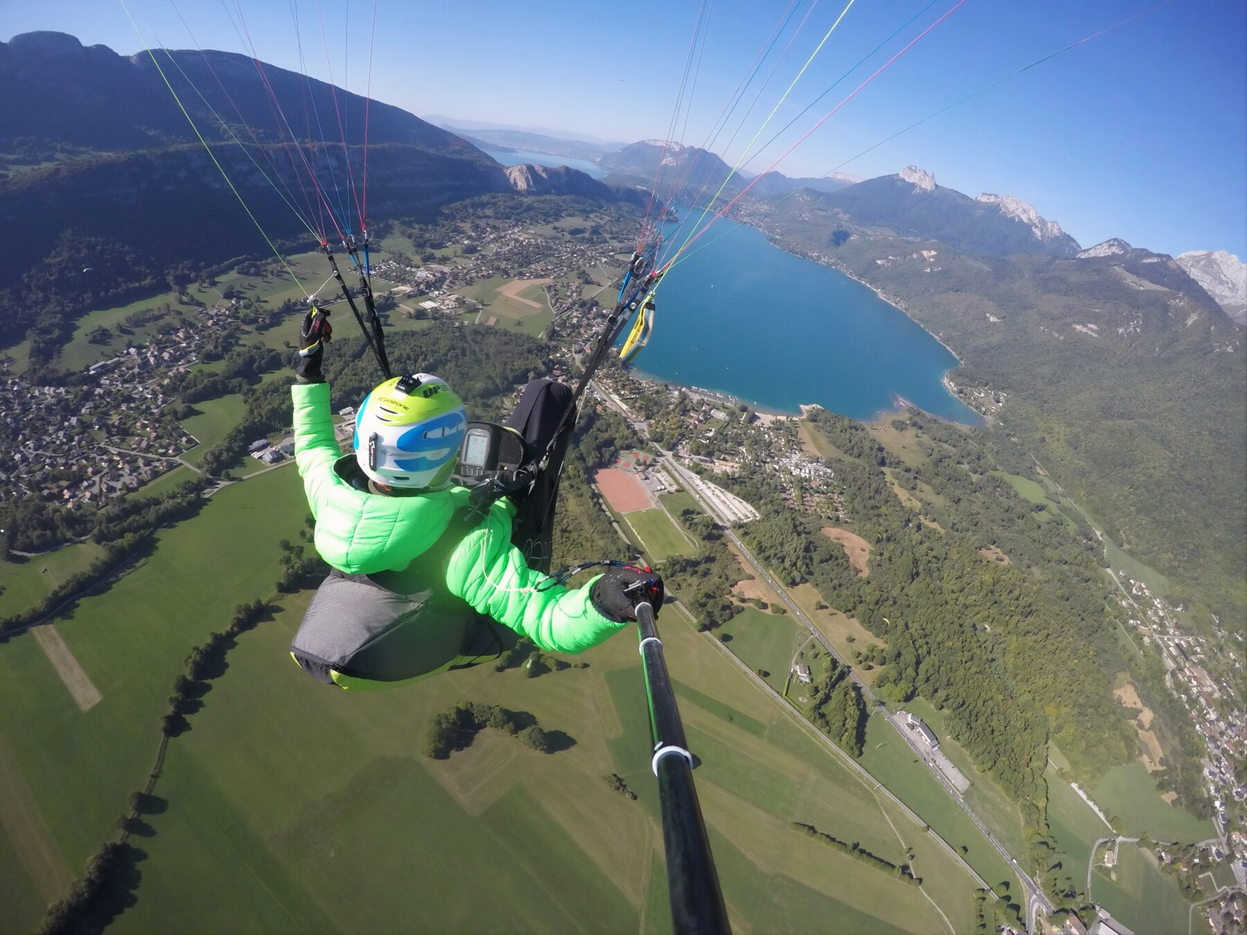 Mike Karame paragliding above Lake Annecy, France